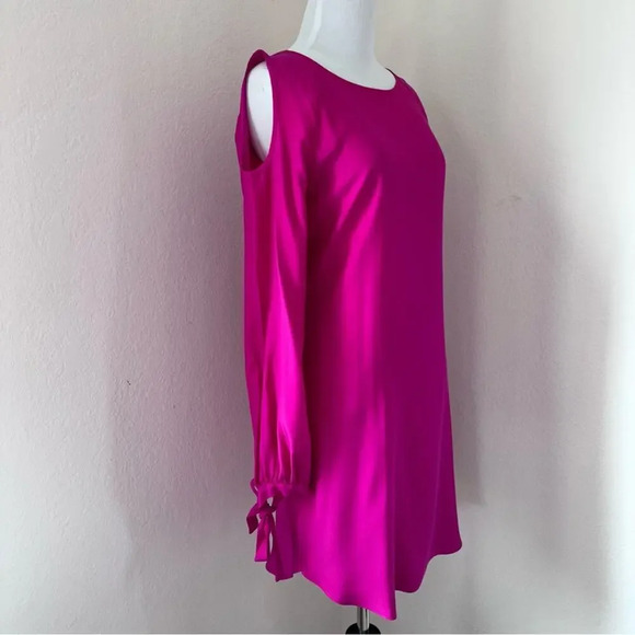 Amanda Uprichard Hot Pink 100% Silk Cold Shoulder Long Sleeve Dress Small - Picture 3 of 13